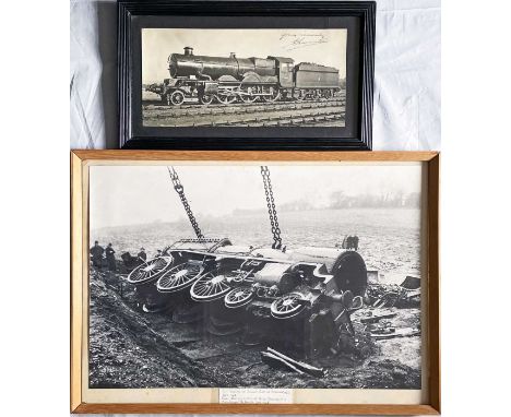 Pair of framed RAILWAY PHOTOGRAPHS: GWR 4-6-0 'Castle' believed to have been taken in 1937 upon its renaming 'Earl of Clancar