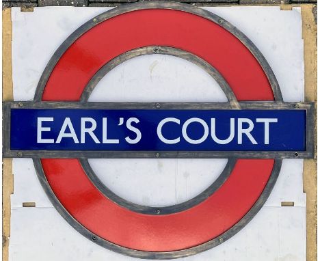 London Underground enamel PLATFORM ROUNDEL SIGN from Earl's Court Station on the District and Piccadilly Lines. This is the s