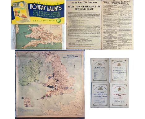 Selection (9 items) of Great Western Railway (GWR) items comprising 2 CARRIAGE PRINTS on thick card: c1920s Diagram Map &amp;