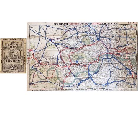 1884 'Improved' District Railway MAP OF LONDON, 3rd edition. A very early Underground map showing the first lines: the Distri