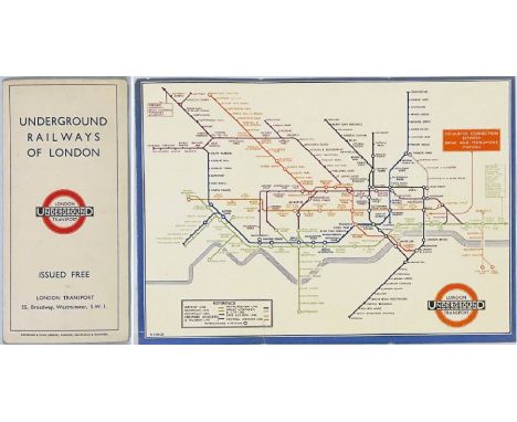 1933 London Underground H C Beck diagrammatic, card POCKET MAP from the first-year series titled 'Underground Railways of Lon