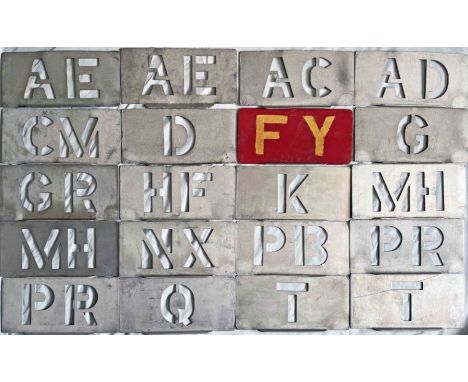 Large quantity (20) of London Transport bus garage STENCIL PLATES comprising examples from AE (Hendon - pair), AC (Willesden)
