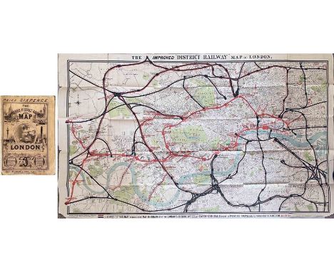 1879 'Improved' District Railway MAP OF LONDON, 1st edition, 3rd variant. A very early Underground map showing the first line