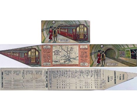1907 London Underground Electric Railways fold-out PROMOTIONAL CARD with MAP, one of a series featuring different stations, i