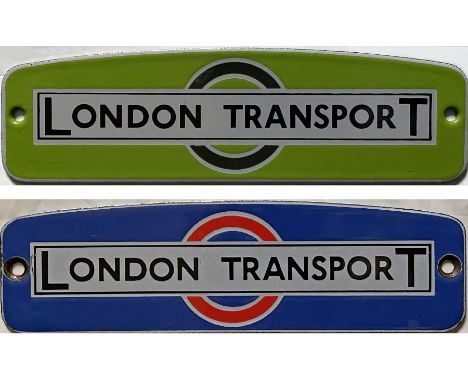 Pair of London Transport bus enamel RADIATOR BADGES, the first as fitted to the 84-strong 1953 GS class of Guy Special green 
