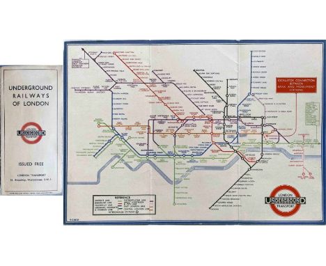 1933 London Underground H C Beck diagrammatic, card POCKET MAP from the first-year series titled 'Underground Railways of Lon