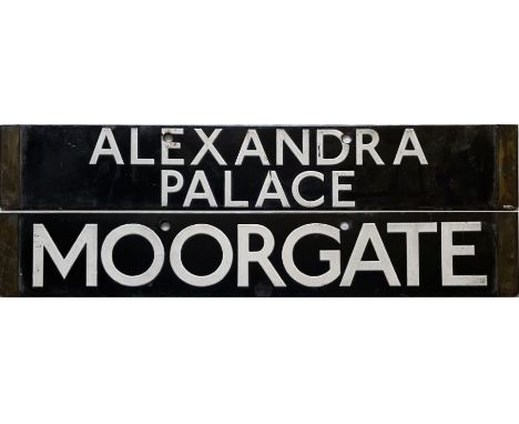 London Underground 1938-Tube Stock enamel CAB DESTINATION PLATE for Alexandra Palace / Moorgate on the Northern Line. The Ale