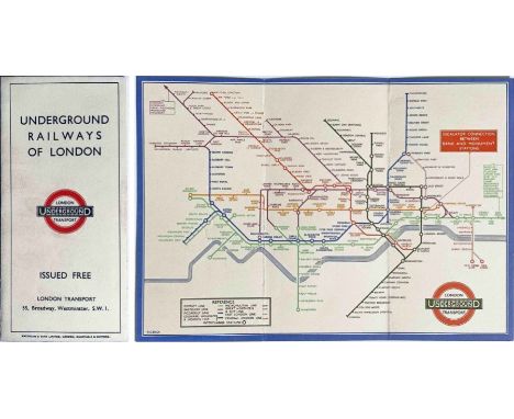 1934 London Underground 'Railways of London' POCKET MAP. An early H C Beck diagrammatic card map with print reference 34-1945