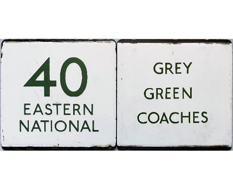 Pair of London Transport bus/coach stop enamel E-PLATES comprising 40 Eastern National and Grey Green Coaches. Both employ th