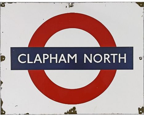 1950s/60s London Underground enamel PLATFORM BULLSEYE SIGN from Clapham North station on the Northern Line. Measures 28" x 22