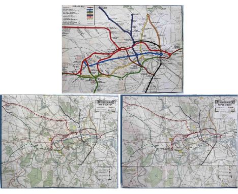 Selection (3) of early London Underground MAPS, all ex-guidebook copies with trimmed borders and blank reverses, and comprisi