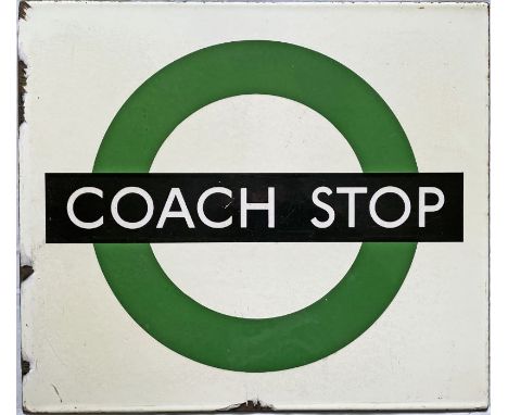 1940s/50s London Transport enamel COACH STOP FLAG (compulsory version). A single-sided plate measuring 17.5" x 15.5" (45cm x 