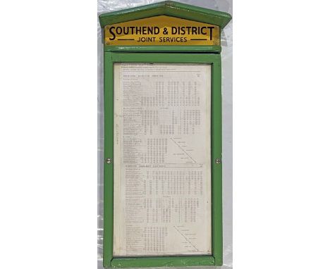 c1950s/60s Southend &amp; District Joint Services glazed wooden TIMETABLE PANEL FRAME with the classic Eastern National 'roof