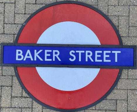 London Underground enamel PLATFORM ROUNDEL SIGN from Baker Street on the Bakerloo, Hammersmith &amp; City, Jubilee and Metrop