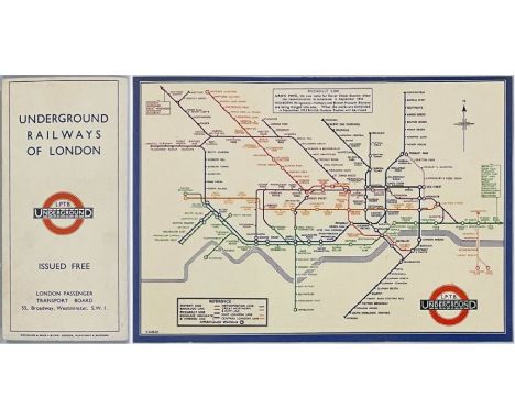 1933 London Underground H C Beck diagrammatic, card POCKET MAP from the first-year series titled 'Underground Railways of Lon