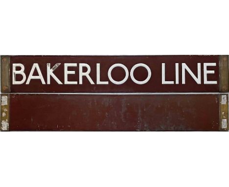 London Underground Standard or 1938 Tube Stock enamel CAB DESTINATION PLATE 'Bakerloo Line' on a brown background. This plate