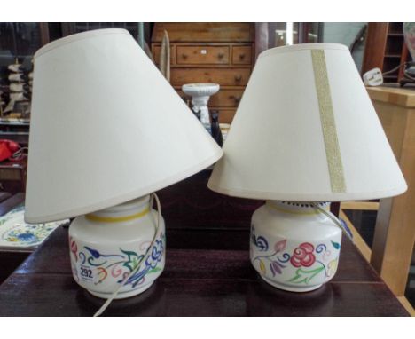 A pair of Poole pottery table lamps with shades 