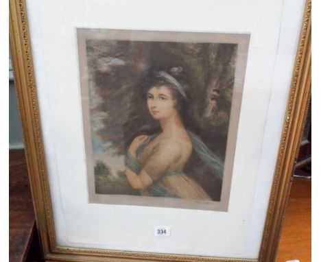 Portrait print of  Lady Langham by J Hoppner RA, signed in pencil Clifford R James the engraver, size of print 12" x 10" 