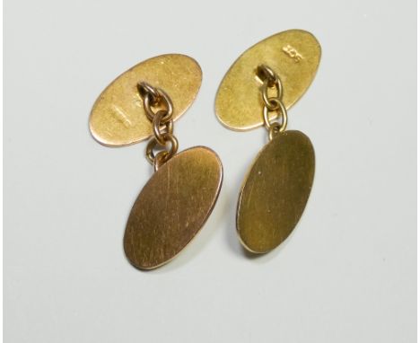 A pair of gents 9ct yellow gold cufflinks of oval form, 5.2g
