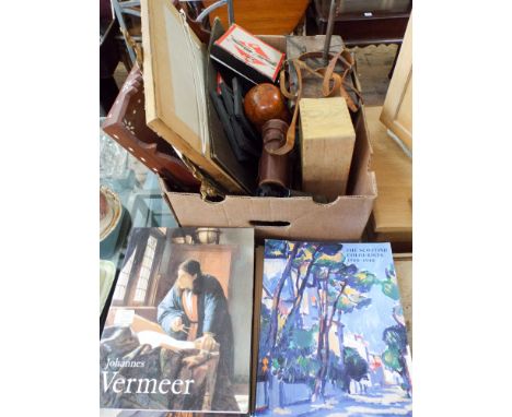 Art books, camera, binoculars, games, tray and other sundries 