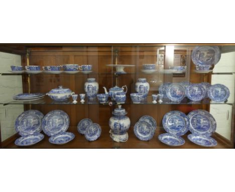 An extensive collection of Copeland Spode Italian pattern blue and white china to include teapot, milk jugs, ginger jars, din