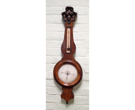 A French Victorian banjo wall barometer in rosewood case 