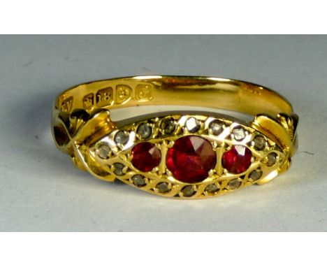 Victorian 18ct yellow gold ruby and diamond ring, ring size R, together with another similar ring