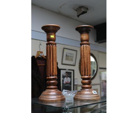 Pair of Hardwood fluted Candlestick holders 48cm in Height 