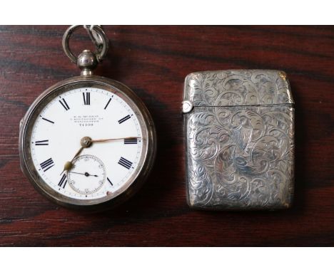 Silver engraved Vesta and a Silver cased D K Murray of Winchester pocket watch 