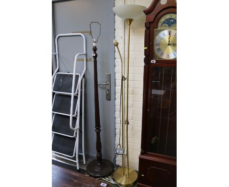 20thC Mahogany fluted Standard Lamp and a Brass Standard Lamp 