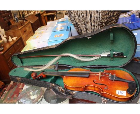 Cased Stradivarius copy Violin with bow 