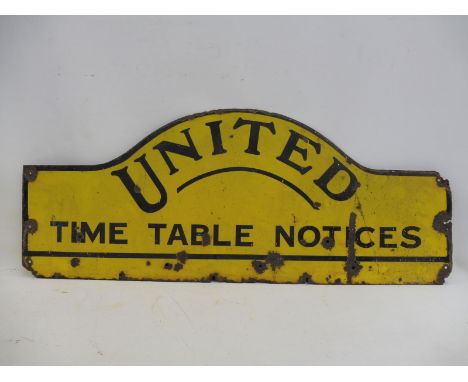 A United timetable notice enamel sign pediment, 37 x 15". 