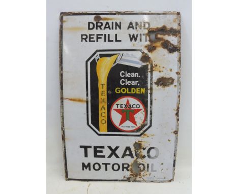 A Texaco Motor Oil part pictorial rectangular enamel sign by Defiant, 20 x 30". 