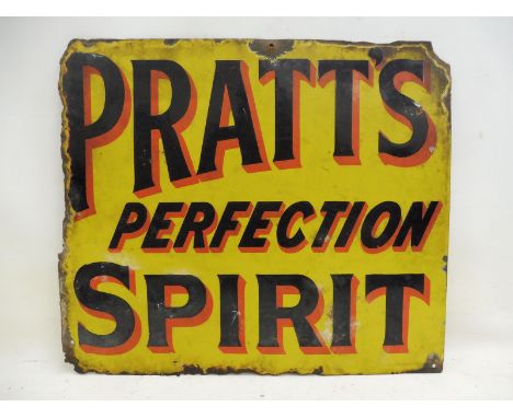 A Pratt's Perfection Spirit double sided enamel sign by Bruton of Palmers Green, lacking hanging flange, 21 x 18". 