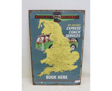 An Associated Motorways part pictorial map enamel sign, 20 x 30". 