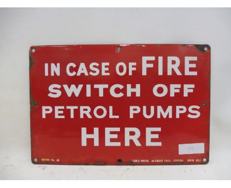 A rectangular garage forecourt enamel sign - Switch off petrol pumps here, notice no. 49, 15 x 10".