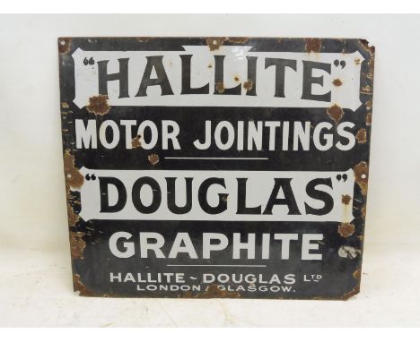 A Hallite Douglas Motor Jointings and Graphite of London and Glasgow rectangular enamel sign, 18 x 16". 