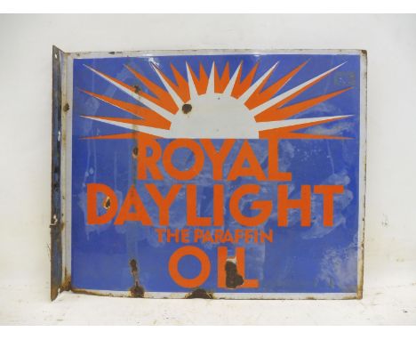 A Royal Daylight Paraffin Oil double sided enamel sign with hanging flange, 22 x 18 1/2". 