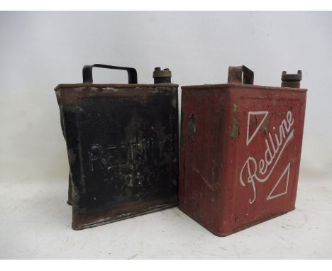A Redline two gallon petrol can and another for Regent.