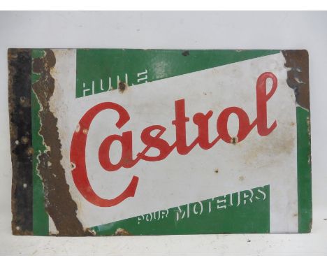 A French Castrol double sided enamel sign with hanging flange, 25 1/2 x 15 3/4". 