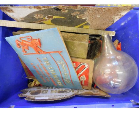 A box of mixed petroliana including partial enamel signs etc.