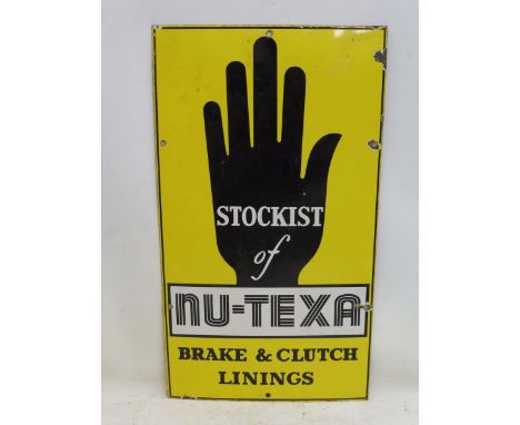 A Nu-Texa Brake and Clutch Linings rectangular enamel sign, 14 x 25". 