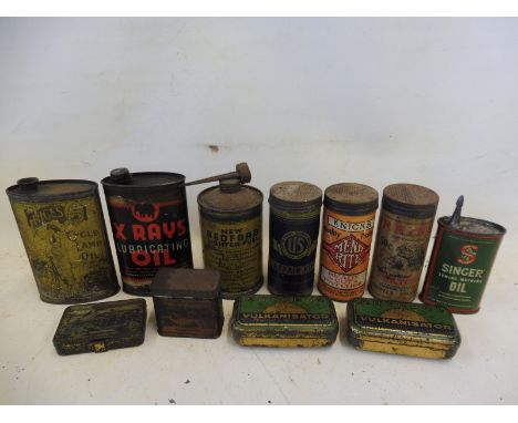 A selection of small tins to include Price's Cycle Lamp Oil, cylindrical puncture patch chalk etc. 