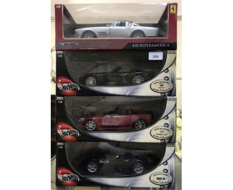 4 boxed 100% Hot Wheels metal die cast scale 1:18 Convertible Series model cars including the Viper, Cadillac XLR, BMW Z8 &am