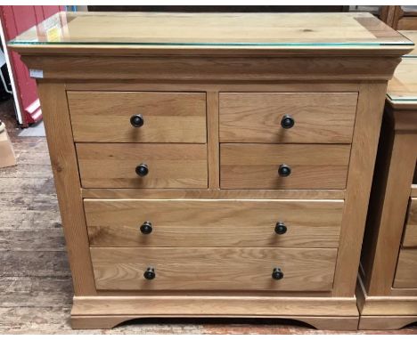 Three modern solid light oak chests of drawers, dovetailed hardwood drawers, 2x two short and two long drawers, 1x four short