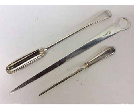 An early 19th century silver meat skewer with Newcastle hallmarks, together with a George V silver 'Old English' pattern marr