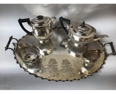 A five piece silver-plated tea and coffee service by Daniel &amp; Arter, comprising teapot, coffee pot, sugar bowl and milk j