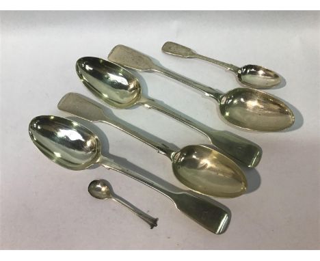 A set of four silver tablespoons, hallmarked Exeter, 1853, maker's mark of Josiah Williams &amp; Co, together with a silver t