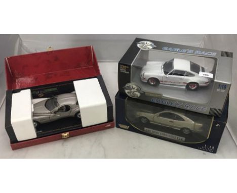 3 boxed die cast model cars scale 1:18 including a Top Line Guiloy Chrysler Atlantic 68570 &amp; Motor Max 2002 Mercedes-Benz