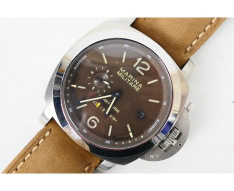 A gentleman's automatic wrist watch, marked to the dial Marina Militare, with subsidiary seconds dial on light brown leather 